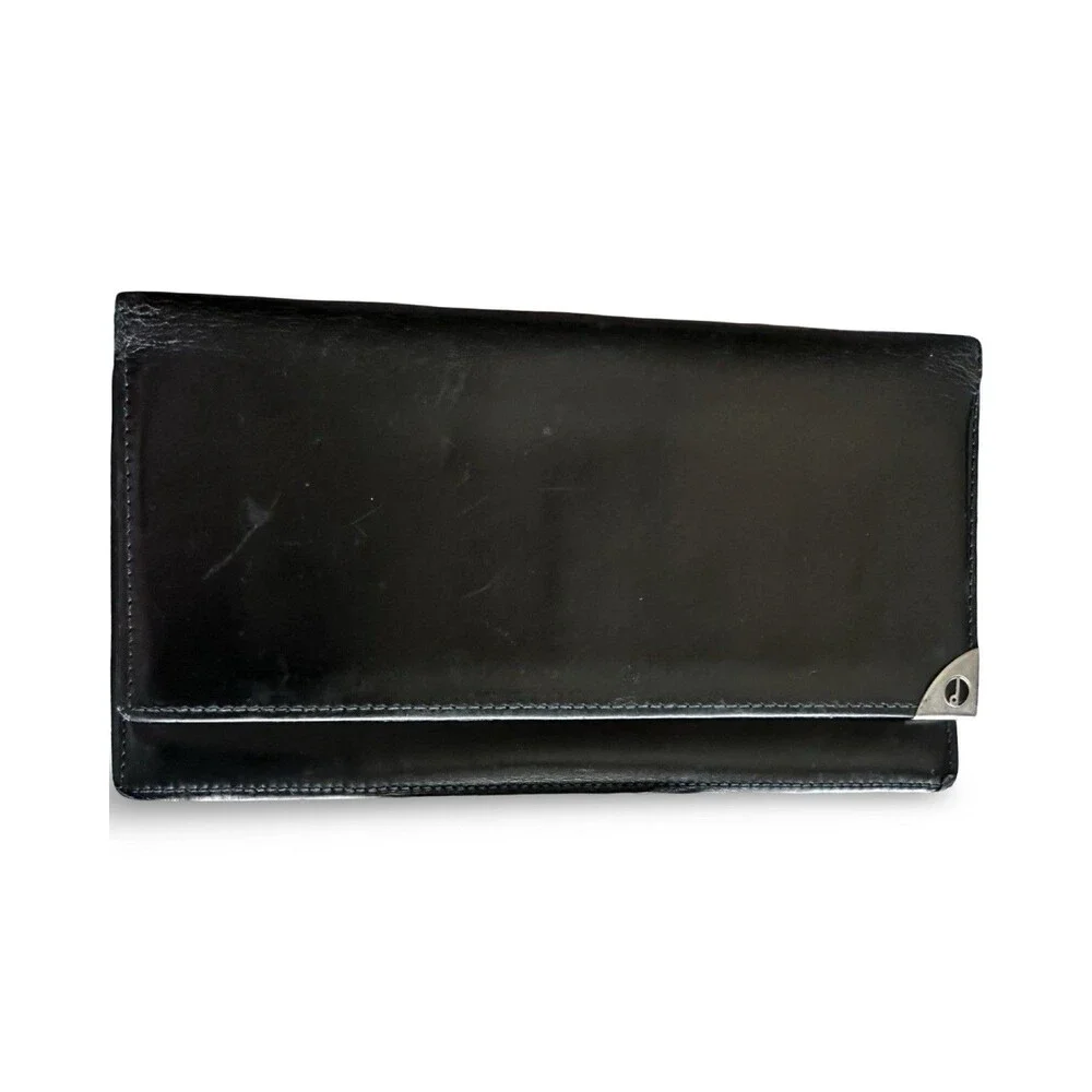 Dunhill Black Leather Long bifold Wallet Silver Harware UNISEX